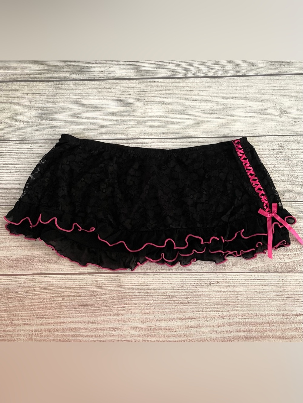 Black Lace Micro Mini Skirt with Hot Pink Trim